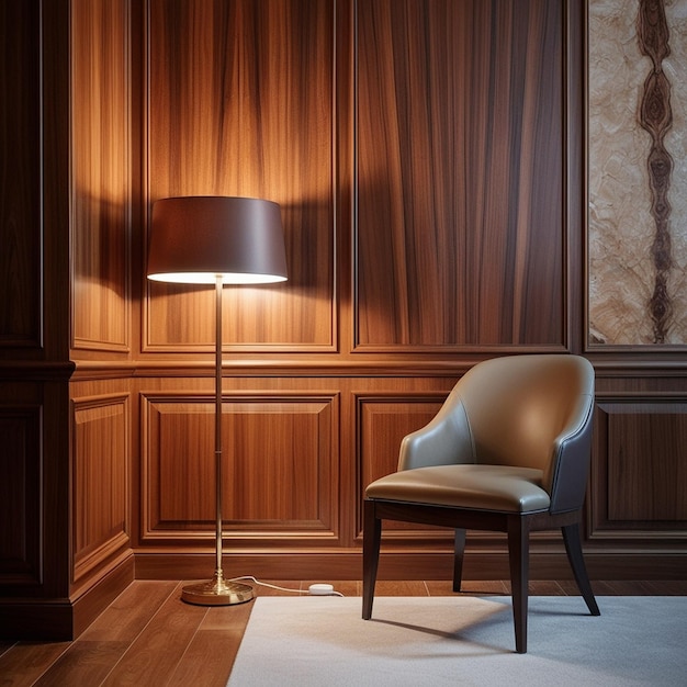 Photo elegant lamp with rich wood paneling