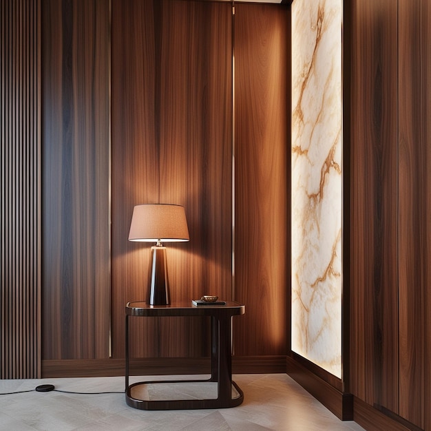 Photo elegant lamp with rich wood paneling