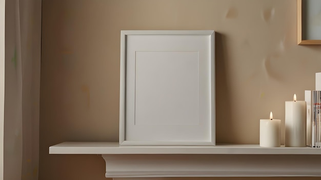 Photo elegant large white frame mockup with minimal decor