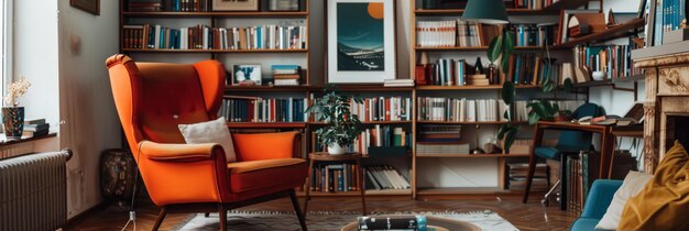 Photo elegant library scene with a framed poster mockup highlighting literature intellectual pursuits