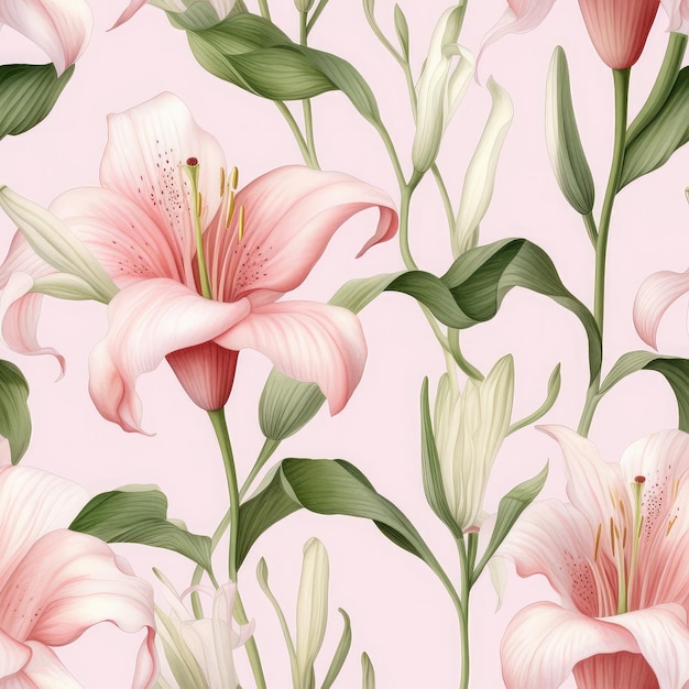 Elegant Lilies Floral Watercolor Lilies Watercolor Lilies Flowers Seamless Pattern AIGenerated