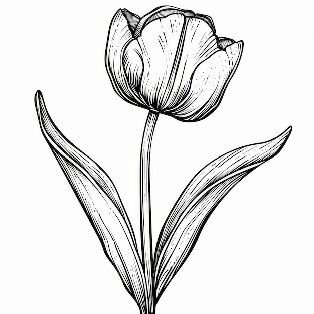 Photo elegant line art of a tulip flower in black and white perfect for minimalist decor