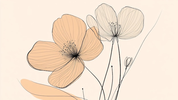 Photo elegant line drawing of flowers with delicate petals on a soft background