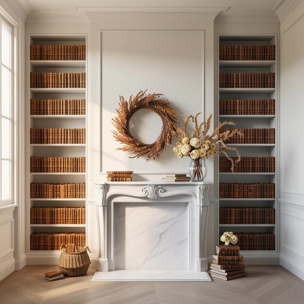 Elegant Living Room Corner with Vintage Books and Cozy Decor