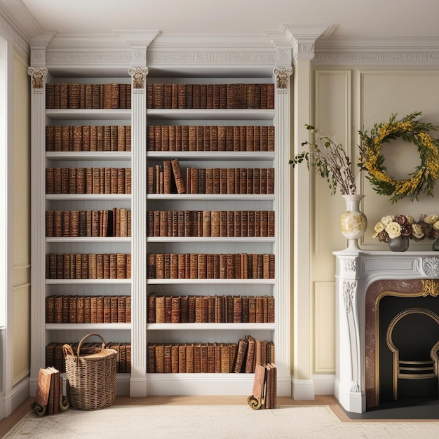 Elegant Living Room Corner with Vintage Books and Cozy Decor