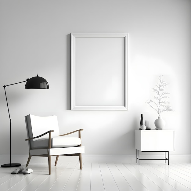 Elegant living room interior with framed art print mockup