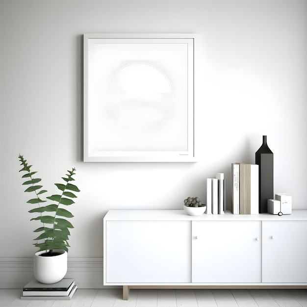 Elegant living room interior with framed art print mockup