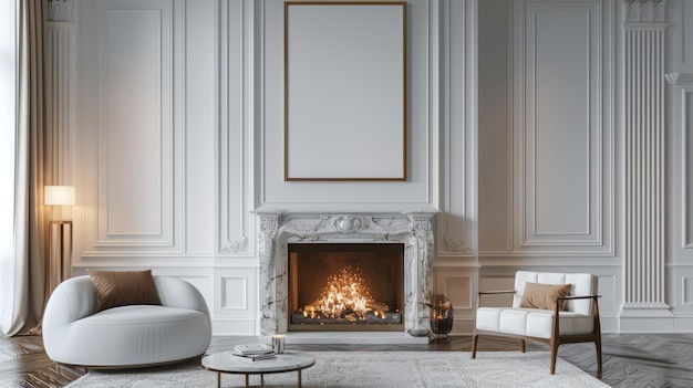 Elegant living room with marble fireplace and classic decor