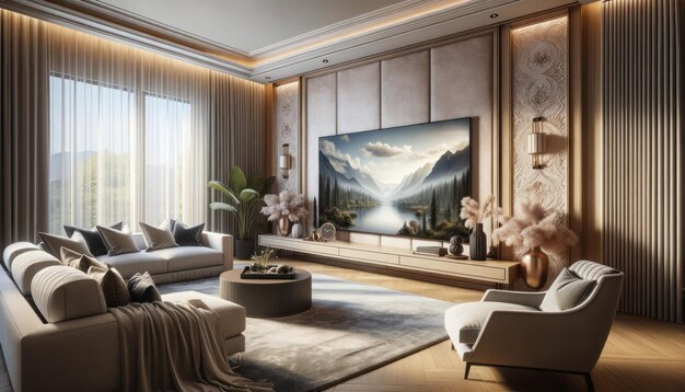 Elegant Living Room with Mountain Vista TV