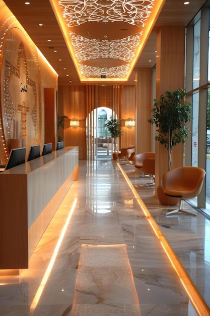 Elegant Lobby with Marble Floor and Ornamental Ceiling