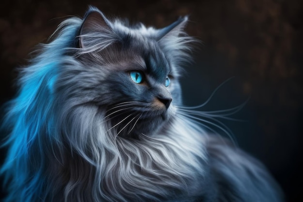 Photo elegant longhaired cat with striking blue eyes in dramatic light ideal for pet portraits and art