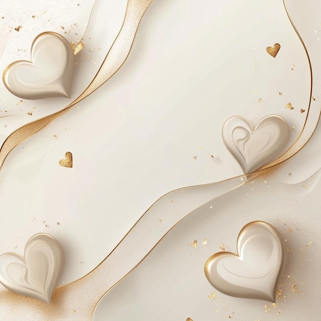 Photo elegant love greeting background featuring hearts in beige and gold accents