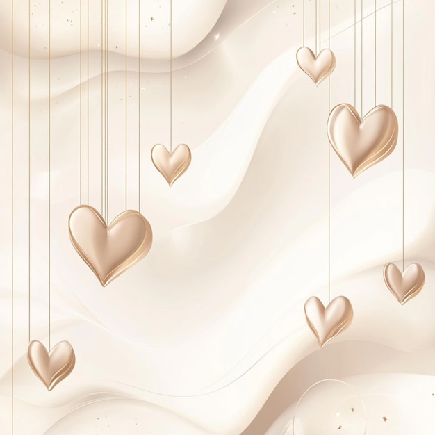 Photo elegant love greeting background featuring hearts in beige and gold accents