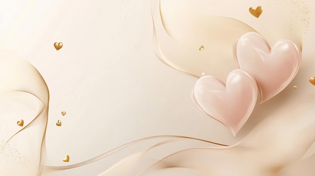 Photo elegant love greeting background featuring hearts in beige and gold accents