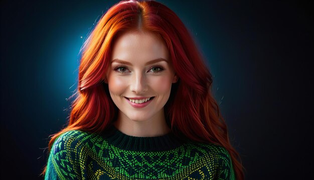 Photo elegant lovely woman with red hair in irish aran sweater