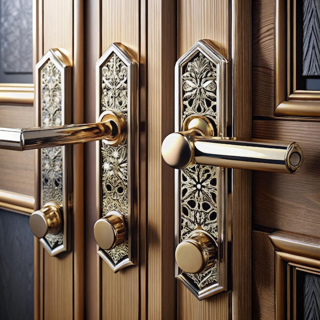 Photo elegant luxury door handles with a glossy finish and intricate design generative ai