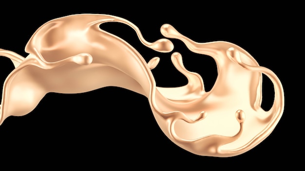 Elegant, luxury splash of gold liquid. 3d illustration, 3d rendering.