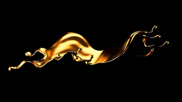 Elegant, luxury splash of gold liquid. 3d illustration, 3d rendering.