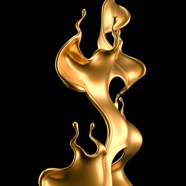 Elegant, luxury splash of gold liquid. 3d illustration, 3d rendering.