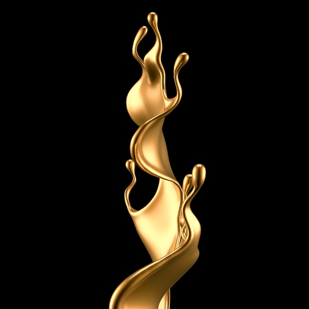 Elegant, luxury splash of gold liquid. 3d illustration, 3d rendering.