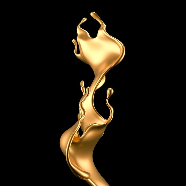 Elegant, luxury splash of gold liquid. 3d illustration, 3d rendering.