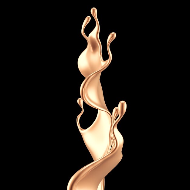 Elegant, luxury splash of gold liquid. 3d illustration, 3d rendering.