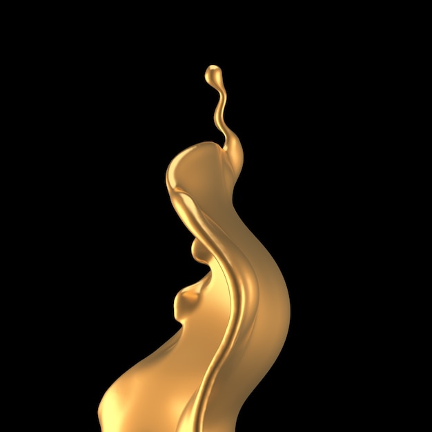 Elegant, luxury splash of gold liquid. 3d illustration, 3d rendering.