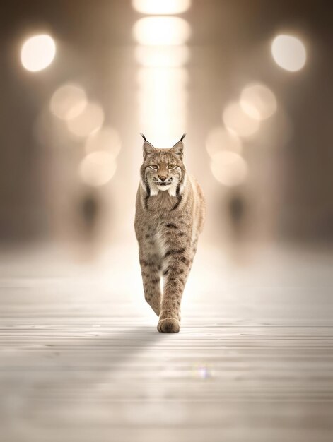 Photo elegant lynx strutting confidently on glamorous fashion runway