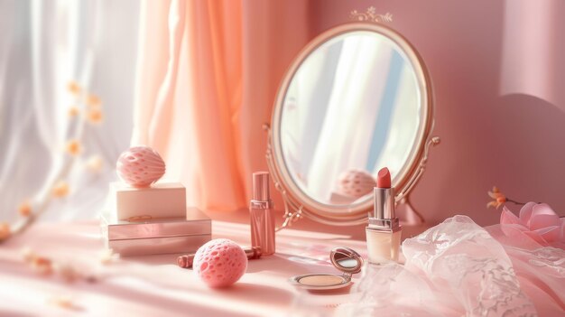 Elegant makeup vanity with natural lighting