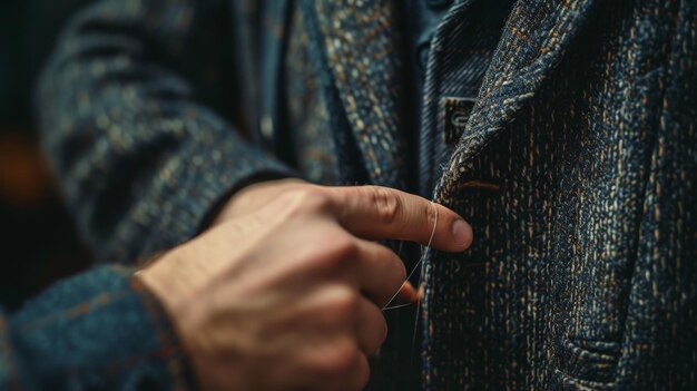 Photo elegant man in suit adjusting his jacket button