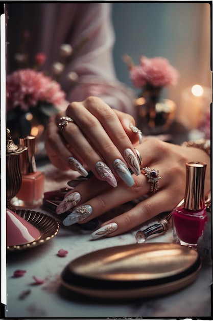 Photo elegant manicure photos with vibrant nail colors