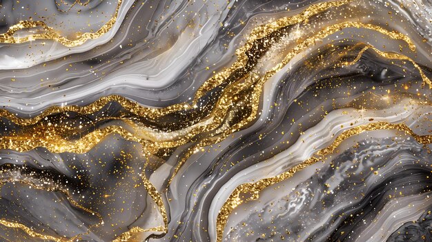 Photo elegant marble texture background featuring flowing gold accents and muted gray tones