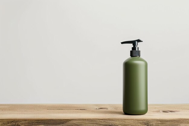 Photo elegant matte green curved shampoo pump bottle mockup for product advertising