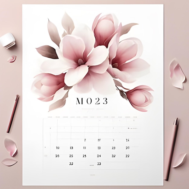 Elegant May Calendar with Soft Pink Floral Designs on a Minimalistic White Background for Home Dcor