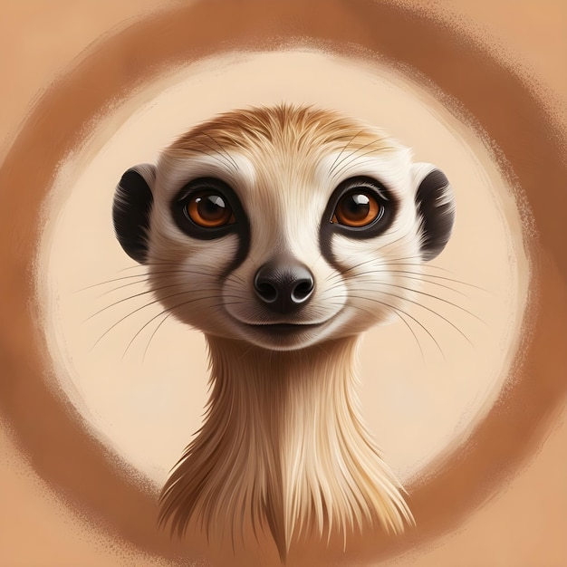 Elegant Meerkat Face on a Simple DesertColored Background