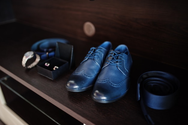 Elegant  men's wedding shoes at groom morning.