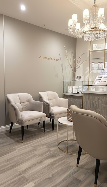 Elegant Mesotherapy Clinic Waiting Area with Stylish Decor and Comfortable Seating for Patients