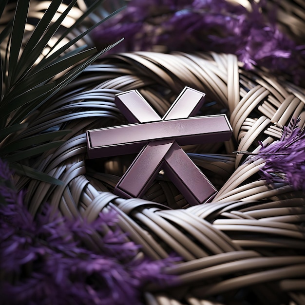 Photo elegant metal sacred cross and intricately woven palm crosse cross palm sunday photo christian art