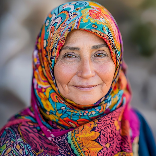 Elegant MiddleEastern Woman in a Colorful Headscarf A Soft Portrait