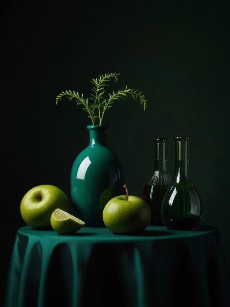 Photo elegant minimal dramatic green vases arrangement