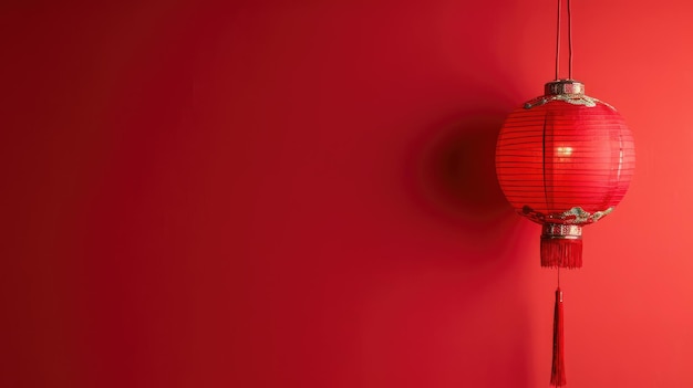 Elegant Minimalism Red Lanterns in Harmony with Chinese New Year Vibes on a Scarlet Background