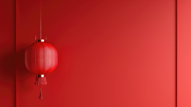 Elegant Minimalism Red Lanterns in Harmony with Chinese New Year Vibes on a Scarlet Background