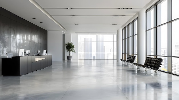 Elegant and Minimalist Corporate Office Interior with Spacious Open Workspace