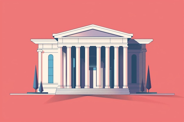 Elegant minimalist courthouse illustration representing modern classical architecture and the legal system