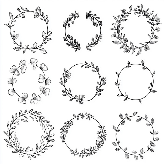 Elegant minimalist floral circle frame