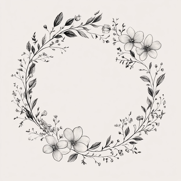 Photo elegant minimalist floral circle frame