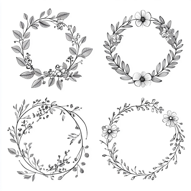 Elegant minimalist floral circle frame