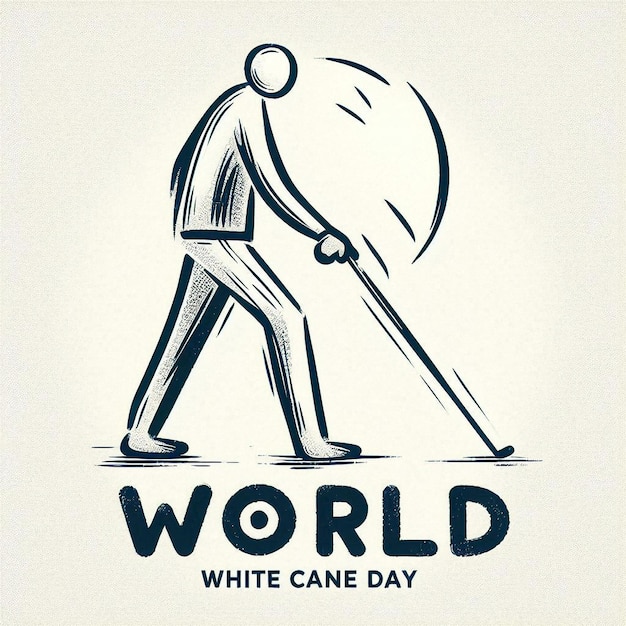 Elegant Minimalist Illustration for World White Cane Day Highlighting Mobility Independence and Awareness