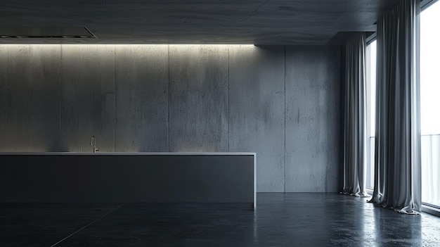 Elegant Minimalist Kitchen with Concrete Walls and Earth Tones