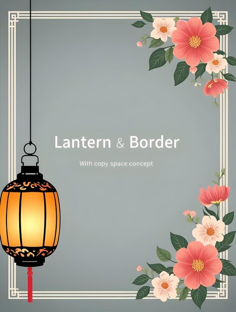 Elegant Minimalist Lantern and Floral Border Frame Design with Ample Copy Space for Festive Greeting